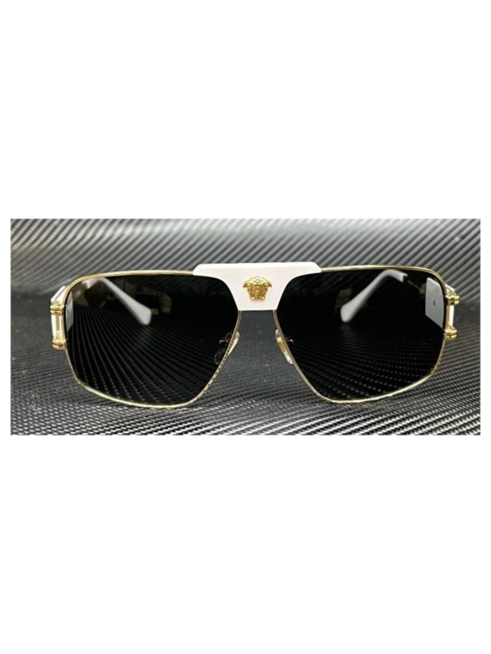 New Versace Men White Gold Sunglasses 63-12-145